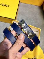AAA Fake Fendi Blue Leather Belt For Women - SS Buckle With Diamond